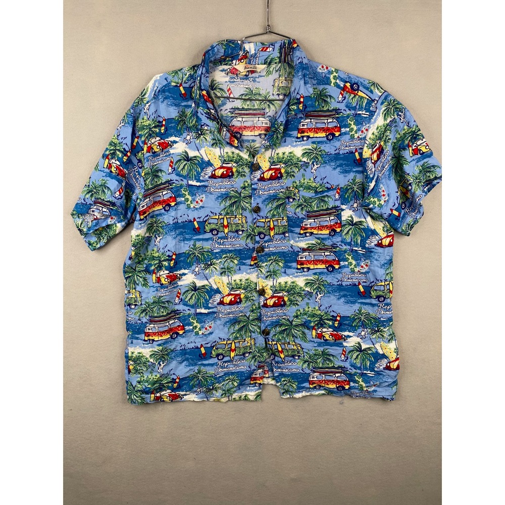Anemar Republica Dominicana Hawaiian Shirt Mens XXL Blue Surf Van Tropical Print